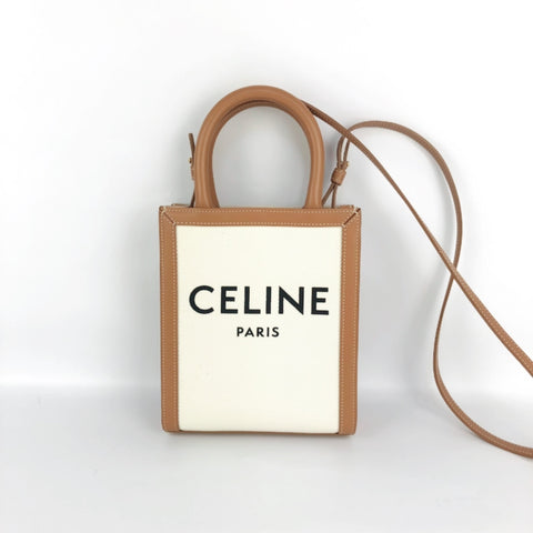 CELINE CELINE Vertical Cover Mini Canvas x Leather 2WAY Shoulder Bag Band Bag White x Beige Shoulder Bag Shoulder Bag