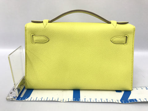 HERMES Pochette Kelly Lime Silver Hardware Ebson Q Engraved Handbag