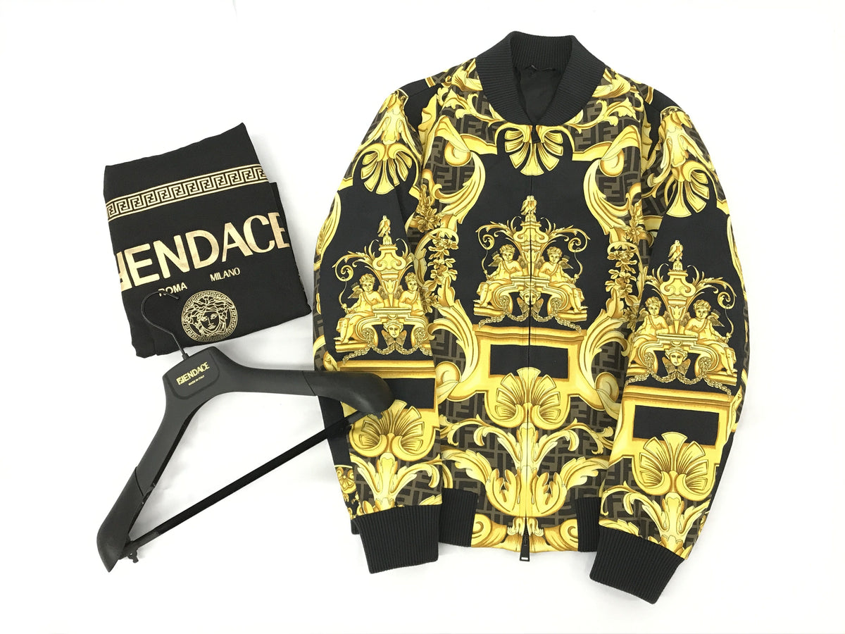 FENDI × Versace Collaboration FF Baroque Bomber Jacket Blouson 46 Men's Jacket