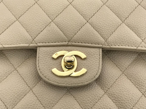 CHANEL matelasse caviar skin matelasse W flap W chain beige shoulder bag