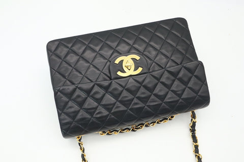 CHANEL Lambskin Big Matrasse 34 W Flap W Chain GD Hardware Black Seal Card 3246181 Shoulder Bag