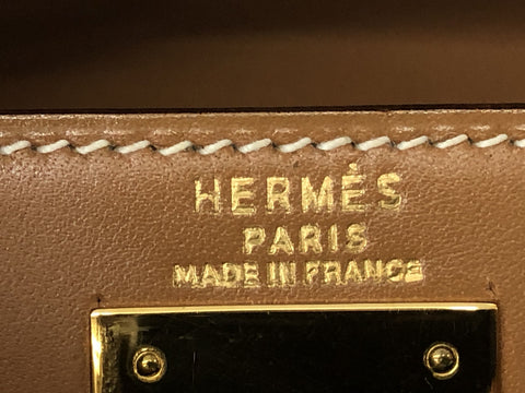 HERMES Kelly Kelly 28 box calf beige GD metal fittings 〇V carved handbag