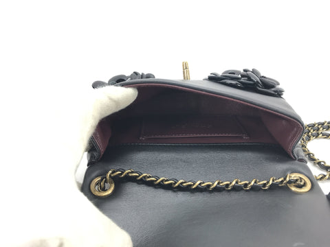 CHANEL camellia camellia chain shoulder bag leather black turn lock shoulder bag