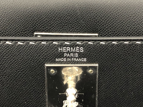 HERMES Kelly Kelly 28 Outer Stitching Shirokuro Stitch Vaux Grand Mouche Silver Metal Fittings D Engraved Handbag