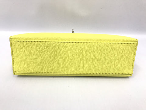 HERMES Pochette Kelly Lime Silver Hardware Ebson Q Engraved Handbag