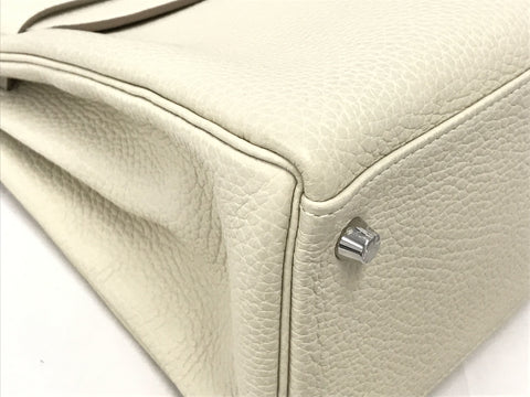 HERMES Kelly Kelly 28 Togo White SV Metal Fitting Z Engraved Handbag