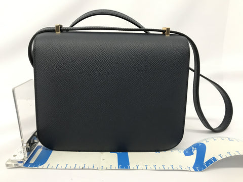 HERMES Constance Mini Vaux Epson Blue Ocean Rose Gold Metal Fitting A Engraved Shoulder Bag