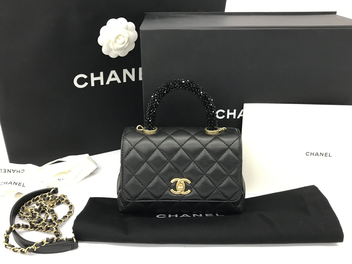 CHANEL top handle coco handle XXS bijou truss black serial plate unused handbag