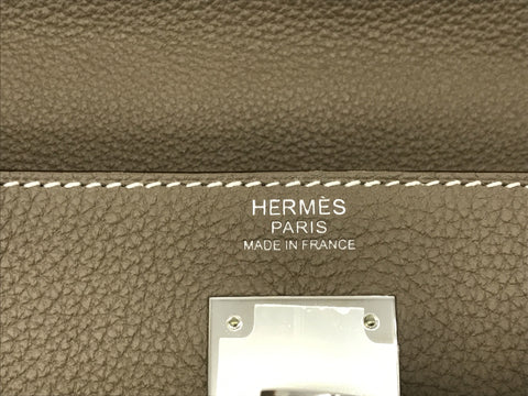 HERMES Kelly Kelly 32 Togo Etoupe SV hardware Y carved handbag