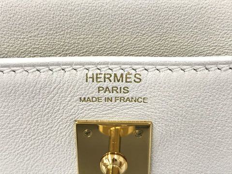 HERMES Kelly Kelly 25 White Swift GD hardware Y carved handbag