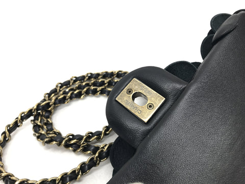 CHANEL camellia camellia chain shoulder bag leather black turn lock shoulder bag