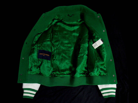 LOUIS VUITTON 21FW varsity leather jacket 1A9723 green white size 46 jacket