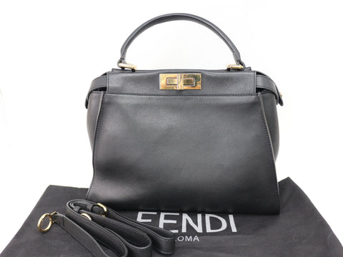 FENDI 2way peekaboo leather black hand shoulder shoulder bag