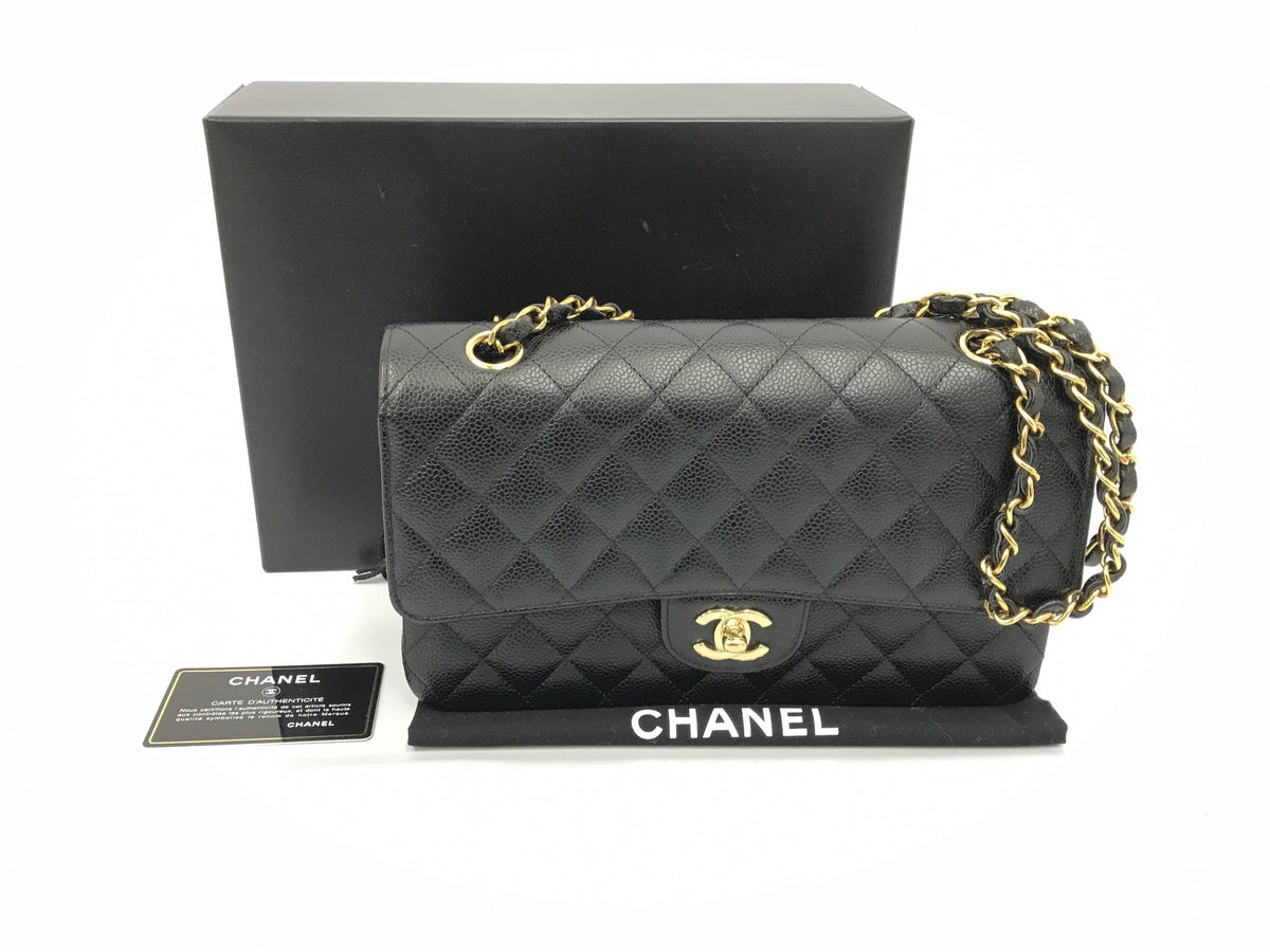 CHANEL caviar skin caviar skin W flap chain bag shoulder bag