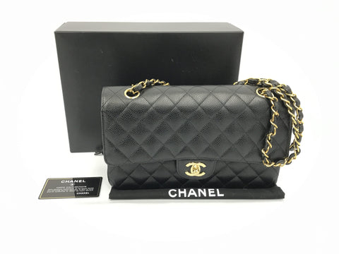 CHANEL caviar skin caviar skin W flap chain bag shoulder bag