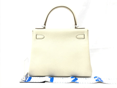 HERMES Kelly Kelly 28 Togo White SV Metal Fitting Z Engraved Handbag