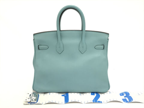 HERMES Birkin Birkin 25 Blue Atoll X Engraved Gold Hardware Swift Handbag