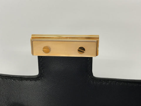 HERMES Constance Mini Vaux Epson Blue Ocean Rose Gold Metal Fitting A Engraved Shoulder Bag