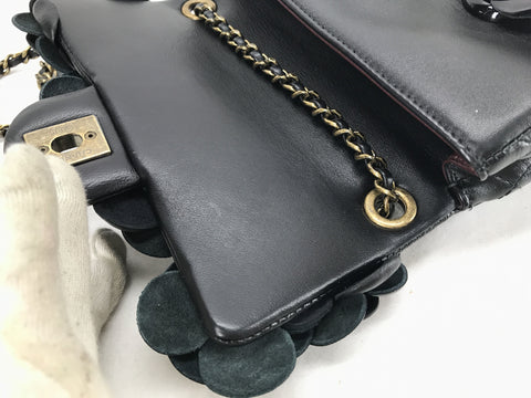 CHANEL camellia camellia chain shoulder bag leather black turn lock shoulder bag