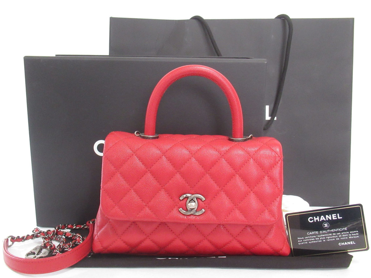 CHANEL Caviar Skin Top Handle Coco Handle XS Caviar Skin Red Handbag