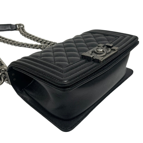 CHANEL Caviar Skin Boy Vintage Metal Fittings Chain Shoulder Bag Black Black Seal Unclear No Guarantees Shoulder Bag