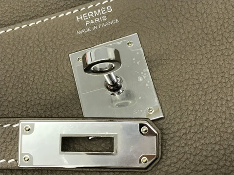 HERMES Kelly Kelly 32 Togo Etoupe SV hardware Y carved handbag