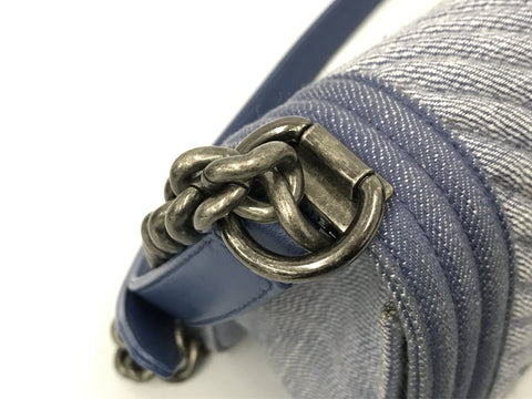 CHANEL Boy Denim Chevron V Stitch Shoulder Bag