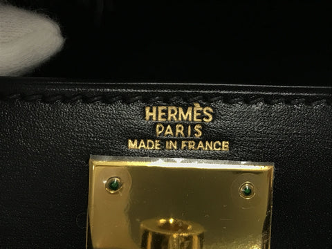 HERMES Kelly Kelly 28 box calf outer stitching G bracket black □F (2002) handbag