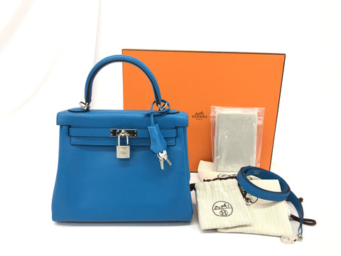 HERMES Kelly Kelly 25 Swift blue system SV metal fittings Y engraving handbag