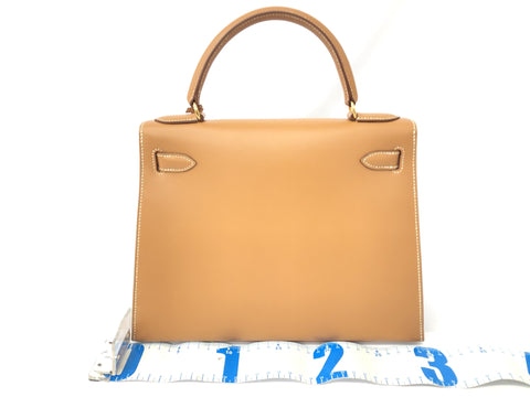 HERMES Kelly Kelly 28 box calf beige GD metal fittings 〇V carved handbag