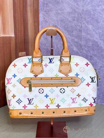 Louis Vuitton Alma PM White Multicolor Monogram Handbag M92647 【S】