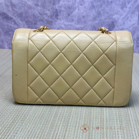 Chanel Diana flap matelasse beige Lambskin Chain Shoulder Bag CC Logo No.2【A】