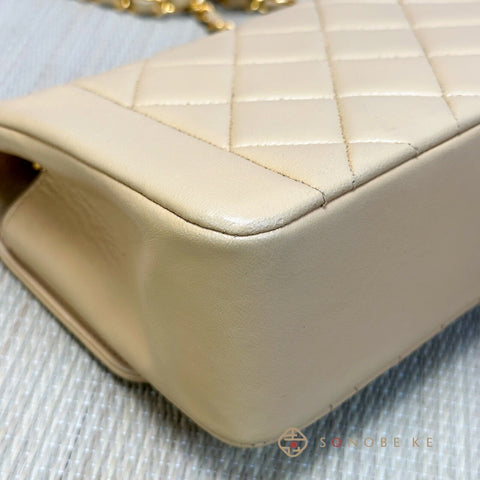 Chanel Diana flap matelasse beige Lambskin Chain Shoulder Bag CC Logo No.2【A】