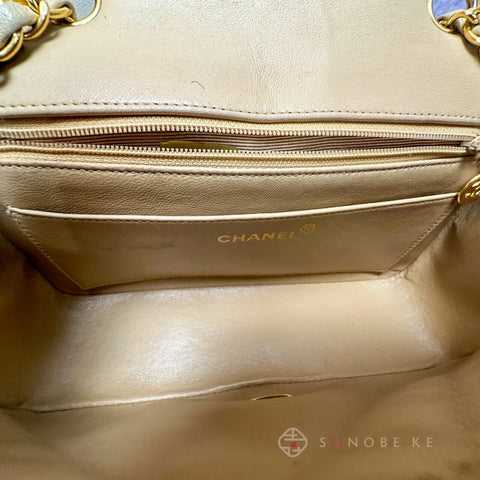 Chanel Diana flap matelasse beige Lambskin Chain Shoulder Bag CC Logo No.2【A】