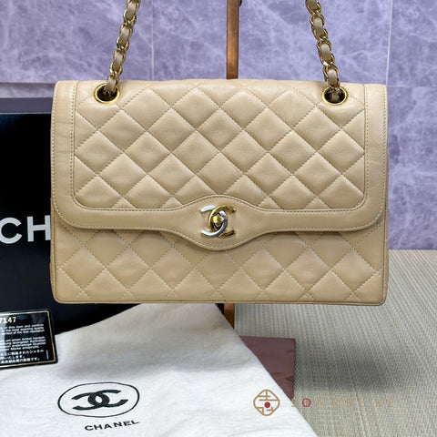 CHANEL Matelasse  Double W Flap Paris Limited Classic Shoulder Bag Beige【SS】