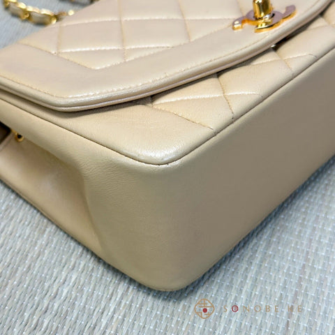 Chanel Diana flap matelasse beige Lambskin Chain Shoulder Bag CC Logo No.2【A】