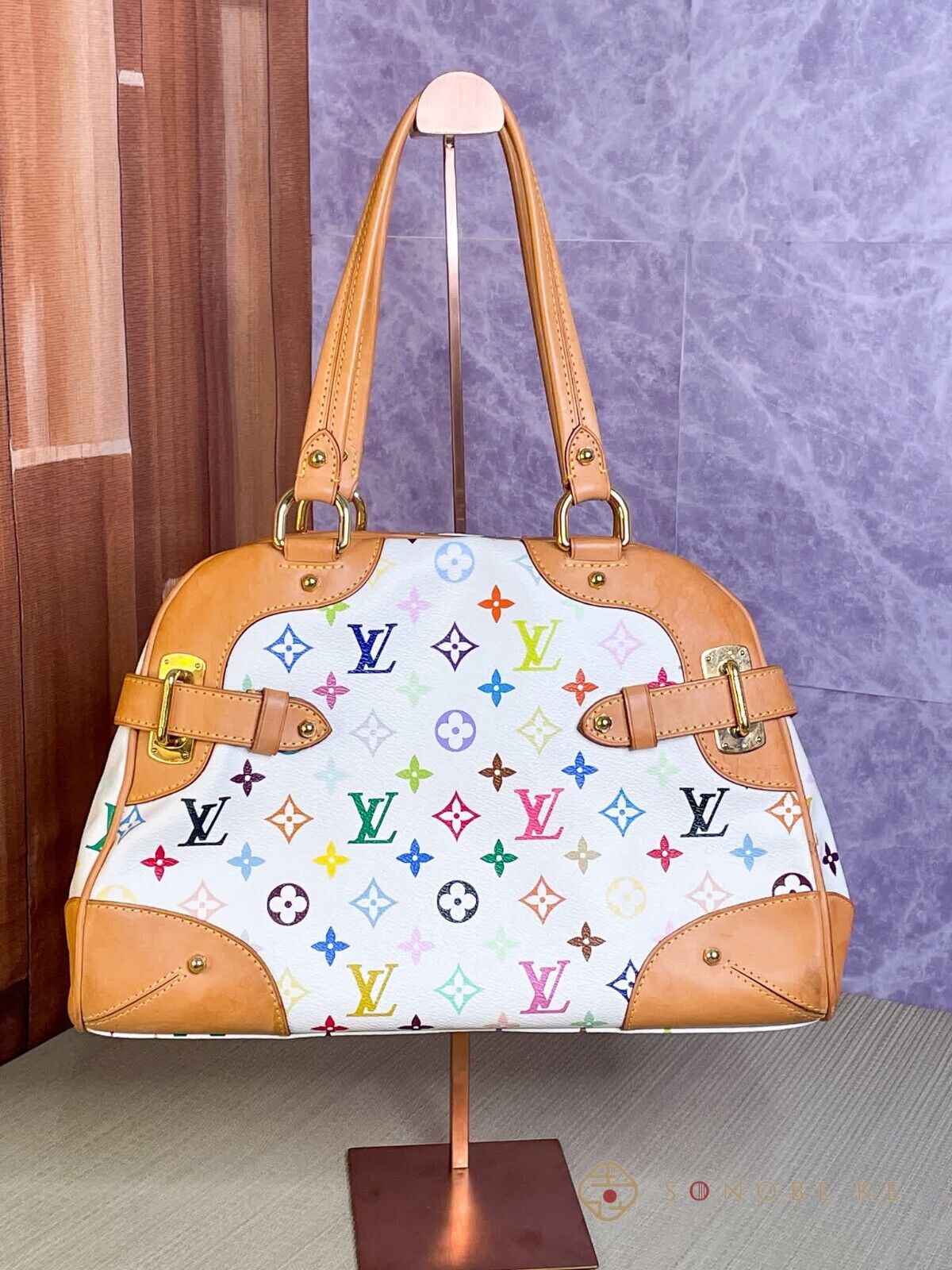 LOUIS VUITTON Claudia White Multicolor Monogram Hand Bag M40193 LV 【S】