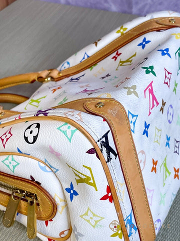 LOUIS VUITTON Priscilla White Multicolor Monogram HandBag M40096 LV 【S】