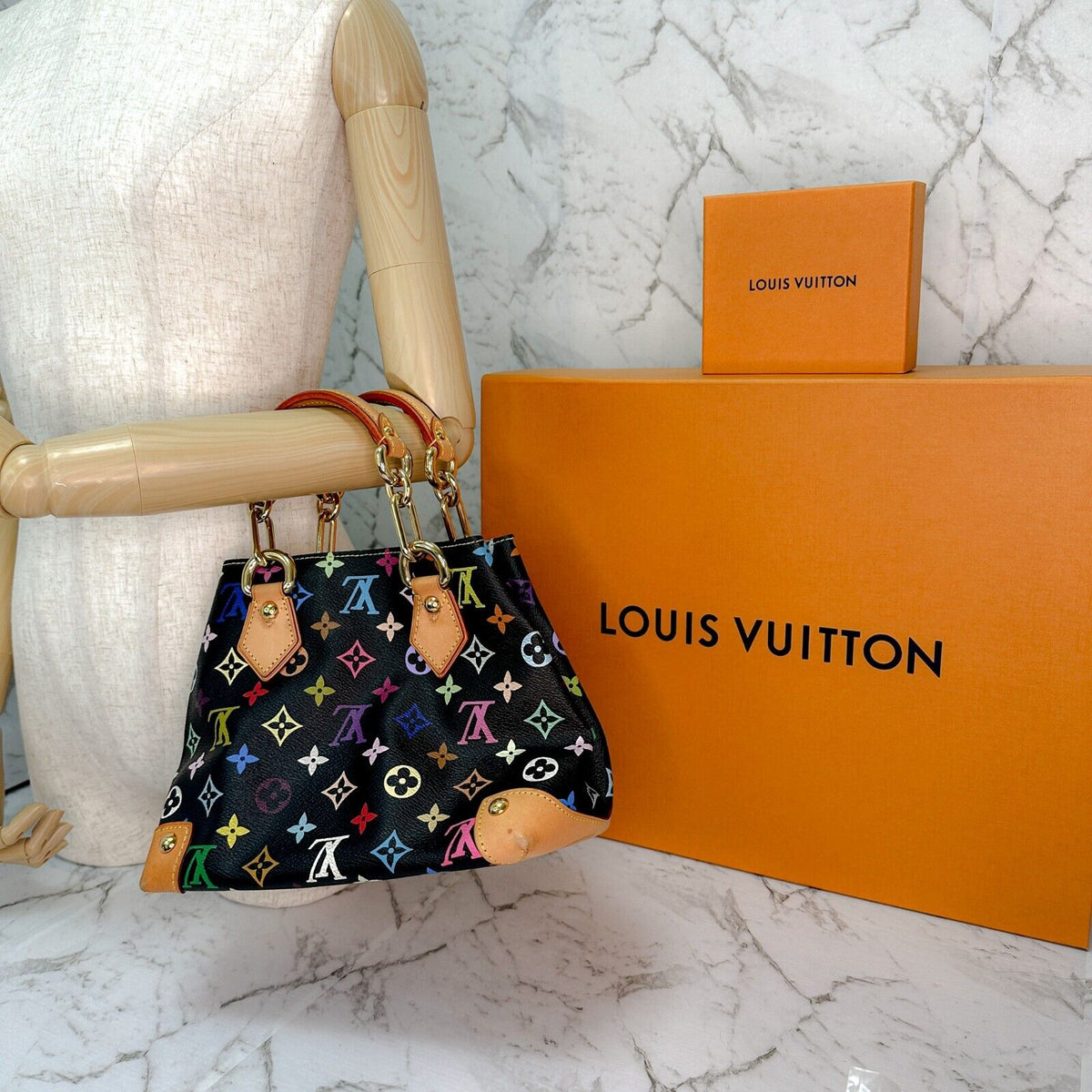 Louis Vuitton Audra Black Multicolor Monogram Handbag Murakami M40048 SONOBE KE