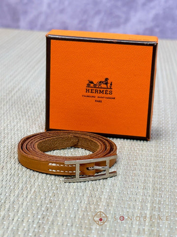 HERMES Api Ⅲ Wrap Long Bracelet Bangle Choker Leather Brown Accessory 【A】