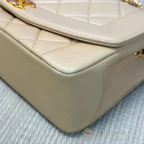 Chanel Diana flap matelasse beige Lambskin Chain Shoulder Bag CC Logo No.2【A】