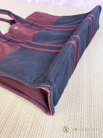 HERMES Fourre Tout MM Hand Tote Bag Canvas Bordeaux Black 【B】