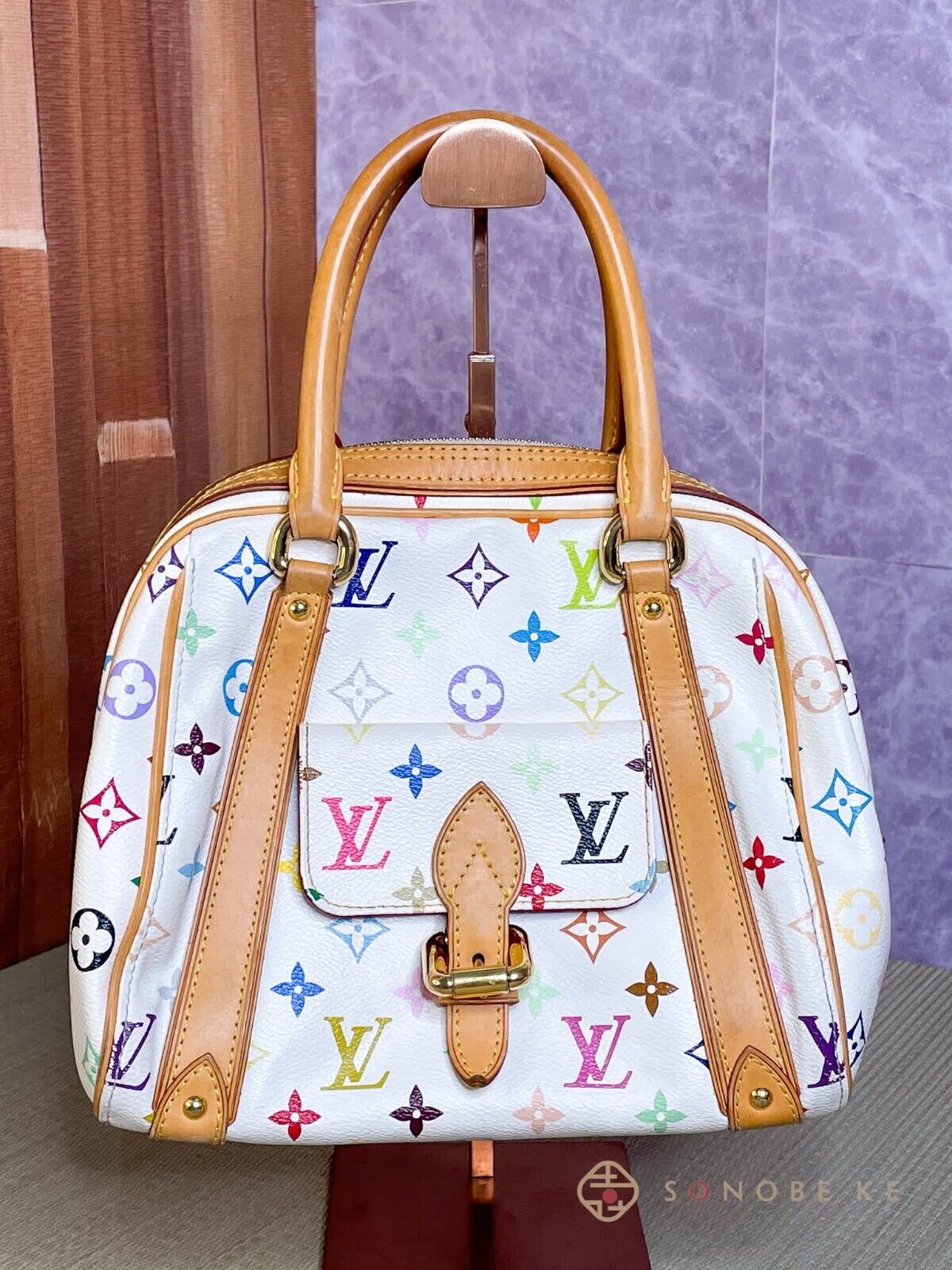 LOUIS VUITTON Priscilla White Multicolor Monogram HandBag M40096 LV 【S】