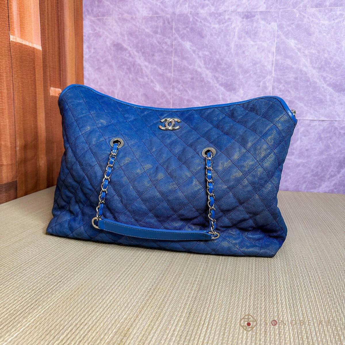 Chanel Caviar Skin Tote Bag 2way Chain tote blue No.15 【A】