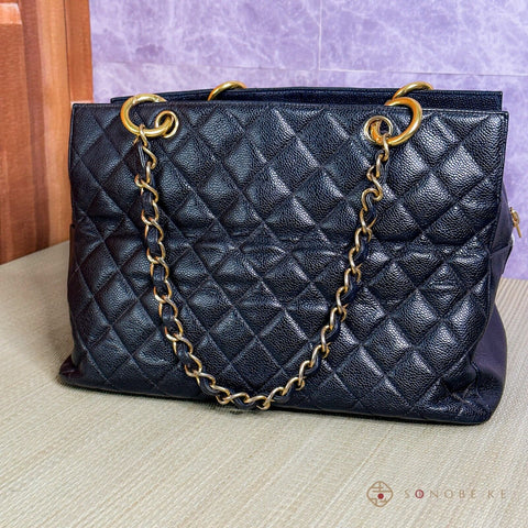 CHANEL Quilted GST Caviar Skin CCmark All Chain Grand Shopping Tote Bag No.7【S】