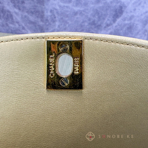 Chanel Diana flap matelasse beige Lambskin Chain Shoulder Bag CC Logo No.2【A】