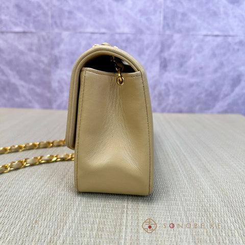 Chanel Diana flap matelasse beige Lambskin Chain Shoulder Bag CC Logo No.2【A】