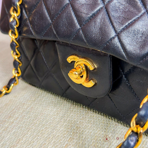 Chanel Matelasse Lambskin Double Flap Double Chain Bag Black Gold Metal 【S】