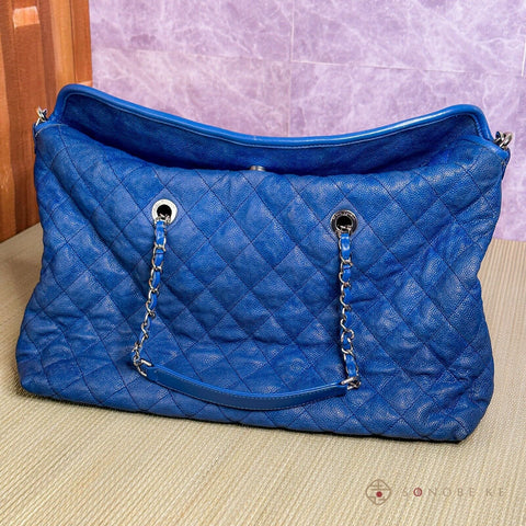 Chanel Caviar Skin Tote Bag 2way Chain tote blue No.15 【A】