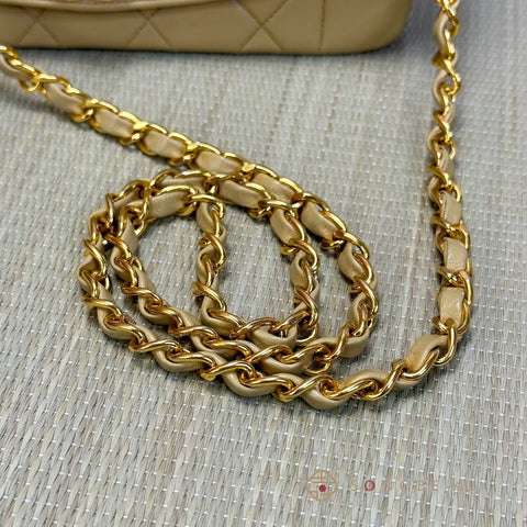 Chanel Diana flap matelasse beige Lambskin Chain Shoulder Bag CC Logo No.2【A】